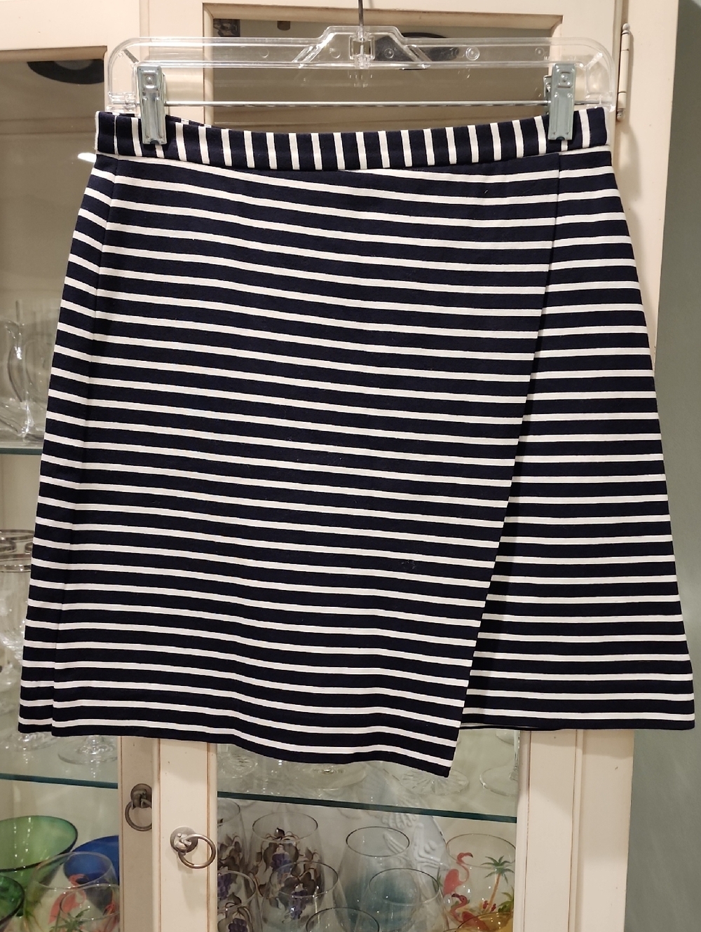 Ann Taylor Navy Or BLACK and White Striped A-Line Wrap Skirt